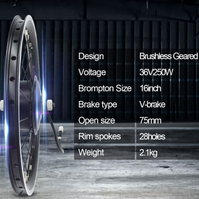 front hub gear motor diy ebike kit for brompton,74mm dropout,16"349 rim 28h,36v250w brushless