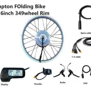 fit for brompton folding ebike, gvk 36v 250w front geared hub motor, 74mm dropout, matches 16" 349 28h wheel rim.