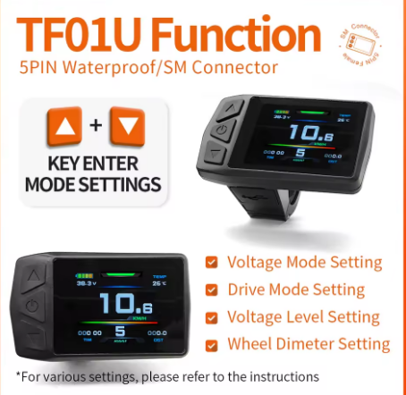 kt tf01u ebike display with usb port, 24v/36v/48v 5pin waterproof connector for conversion kit kt tf01u ebike display with usb port, 24v/36v/48v 5pin waterproof connector for conversion kit